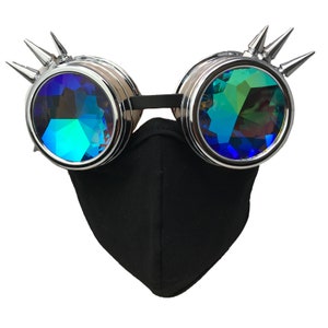 Steampunk rave mask black washable reusable cloth black men women face cover costume accessories and kaleidoscope goggles glasses cosplay