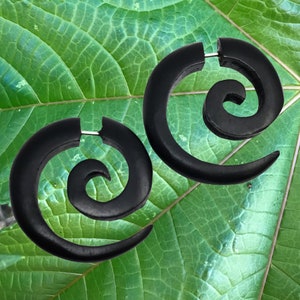 Gothic earrings goth earrings Fake gauge earrings, cool edgy punk gothic spiral wooden earrings for women men