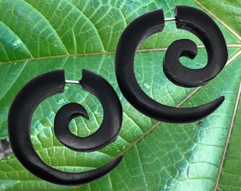 Gothic earrings goth earrings Fake gauge earrings, cool edgy punk gothic spiral wooden earrings for women men