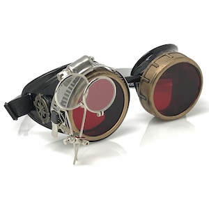 Einzigartige Steampunk Brille-Rave Gläser viktorianischen Stil mit Kompass-Design, farbige Linsen & Ocular Loupe Kostüm Zubehör