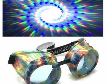 UV Glow in The Dark Steampunk Rave Steampunk Goggles Spiral Diffraction Retro Round Glasses pastel goth punk edm music festival dance