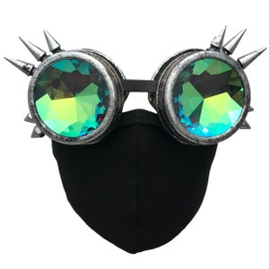 Steampunk rave mask black washable reusable cloth black men women face cover costume accessories and kaleidoscope goggles glasses cosplay