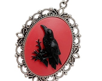 Goth black raven necklace cameo pendant witch jewelry gothic accessories bronze silver men women