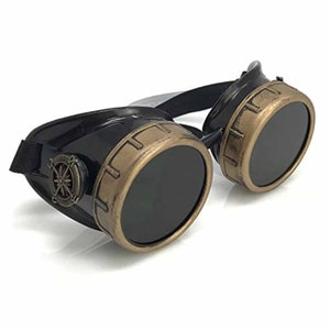 simple Steampunk Goggles-Rave Glasses Victorian Style with Compass Design, Colored Lenses & Ocular Loupe costume accessory