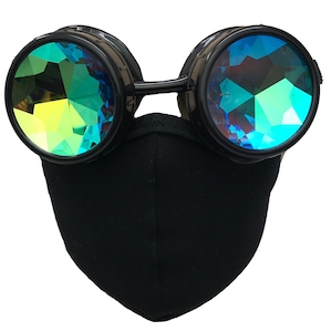 Steampunk rave mask black washable reusable cloth black men women face cover costume accessories and kaleidoscope goggles glasses cosplay