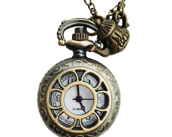 Alice In Wonderland costume, pocket watch necklace, Steampunk watch necklace, Alice in Wonderland cosplay, clock pendant charm