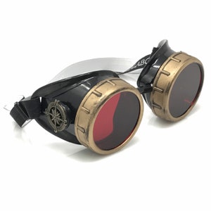 Rote Steampunk Brille-Rave Gläser viktorianischen Stil mit Kompass-Design, farbige Linsen & Ocular Loupe Kostüm Zubehör