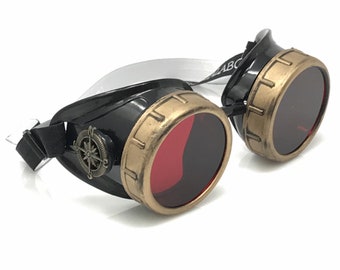 Red Steampunk Goggles, Compass Design, Victorian Costume Accessory