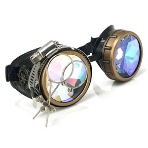 Steampunk Goggles-Rave Glasses Victorian Style with Compass Design, Colored Lenses & Ocular Loupe costume accessory gcg