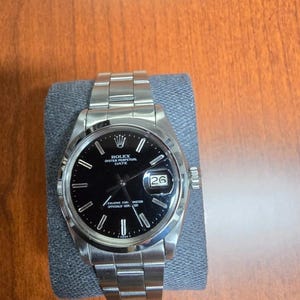 Mens Rolex Date Stainless Steel Watch SS Oyster Band Bracelet Black Dial 1500