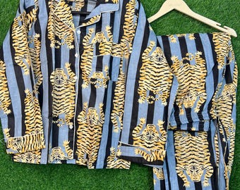 Tiger Print Cotton Pajama Set | Women’s Loungewear, Sleepwear