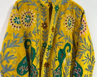 Peacock Embroidered Velvet Jacket – Handmade Bohemian Folk Art Jacket
