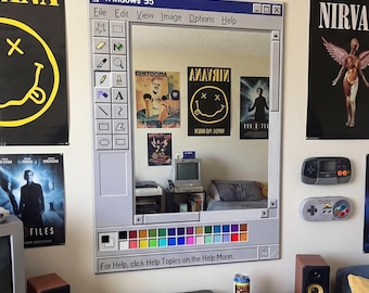 MS Paint Window Mirror, Retro Computer Interface Wall Decor, Y2K Nostalgia Desktop Art, Paint Handmade Pixel Mirror Gift for Designers