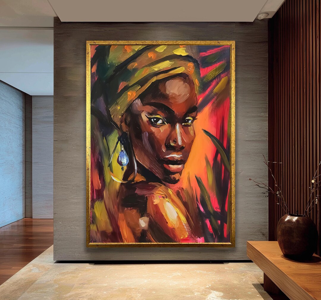 African Woman Wall Art - Colorful Abstract Canvas Portrait - Etsy