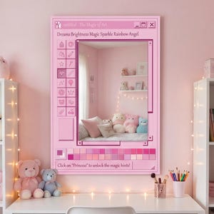 Pink MS Paint Window Mirror, Retro Computer Interface Wall Decor, Y2K Nostalgia Desktop Art, Paint Handmade Pixel Mirror Gift for Designers