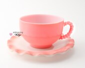 Vintage Pink Teacup Saucer, RIPPLE PINK, Hazel Atlas, USA, 1950 39 s, Crinoline, Petticoat, Pie Crust