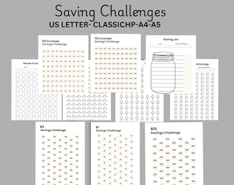 Money Saving Challenges Bundle - A5 Printable Download PDF, Cash Stuffing, Budgeting Trackers Bundle, Budget Binder, Cash Envelope System