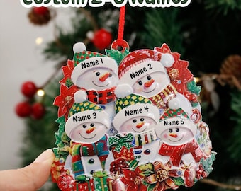 Personalized Snowman Family Christmas Ornament: Custom Resin Decoration