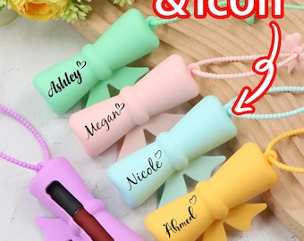 Personalized Bow Lipstick Holder, Custom Name Lip Balm Case