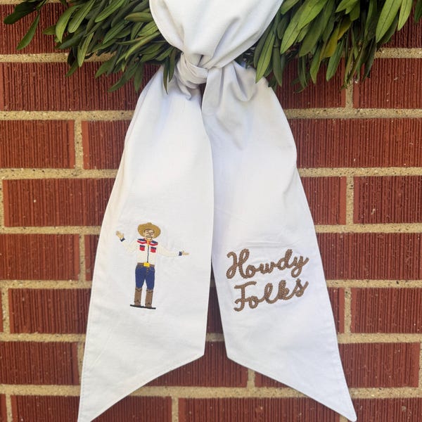 Embroidered Howdy Big Tex Wreath Sash | Texas Fall Door Hanger Ribbon