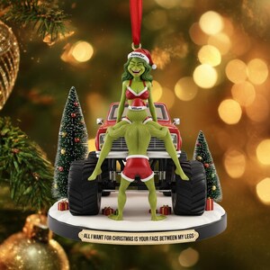 LinePup Grinch Bucket Truck Ornament on Christmas tree