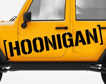 Set 2 Pcs HQ Hoonigan Emblem Graphic Decals | Motorsport Drifting, burnouts, donuts Decor | Sport Race Decals Events Vinyl Stickers wrap