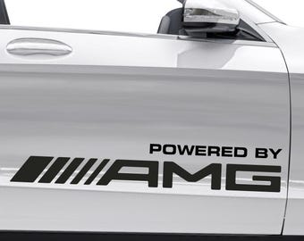 Set 4 Pcs Powerd by AMG Logo Decal Sticker Sport Racing Emblem | Mercedes AMG Cut Emblem Graphic Vehicle Sticker, Vinyl Car Decal Both Sides