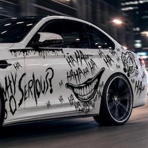 Set 2 Pcs JDM Scary Evil Joker Theme Decals | Joker Gamer Car Van Sticker Graphics Both Sides Sports Style Ah ah ah Pattern Vinyl Decals
