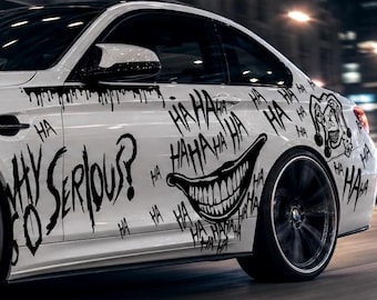 Set 2 Pcs JDM Scary Evil Joker Theme Decals | Joker Gamer Car Van Sticker Graphics Both Sides Sports Style Ah ah ah Pattern Vinyl Decals