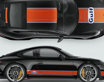 Kit Gulf Oil Le Mans Sponsor Racing Stripes Graphics Set Carrera Boxster Taycan and Similar models | Vinyl self adhesive Premium Car Decals