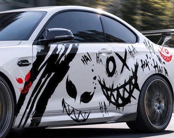 Set 2 Pcs JDM Decals Joker Car Sticker Graphics Both Sides Sports Style Scary Ahahah Pattern Accessories Wrap Vinyl Decals | Funny Graphics