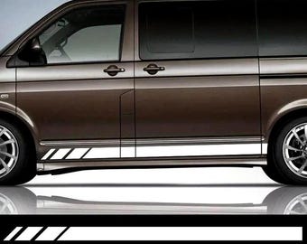 2er-Set Van-Transporter-Streifen, Caravelle und ähnliche Multivan-Camper-Van-Vinyl-Aufkleber | Selbstklebende geometrische Karo-Aufkleber auf beiden Seiten