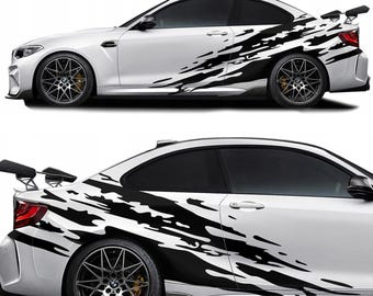 Set 2 Pcs Jerked Grounge Theme Decals Auto Sticker Graphics Both Sides Sports Splash Pattern Accessories Wrap Vinyl Decals | Auto Graphics