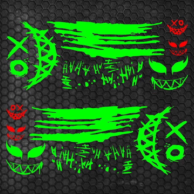Set 2 Pcs JDM Decals Joker Car Sticker Graphics Both Sides Sports Style Scary Ahahah Pattern Accessories Wrap Vinyl Decals | Funny Graphics Green