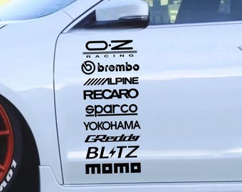 Set Cut Emblem Graphic Sponsor Stickers, Racing Brand Decals, JDM Drift Tuner Turbo Brake Tires Wheels Exhaust Project Car Enthusiast Decals