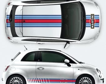Kit Martini Racing Sponsor Motorsport Stripes Graphics Set Fiat 500 Abarth or Similar vehicle | Vinyl self adhesive Hood Roof and Both Sides