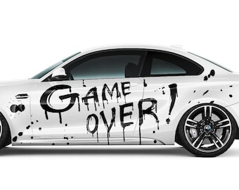 Set 2 Pcs JDM Decals Game Over Theme Car Sticker Graphics Both Sides Sports Style Game Over Pattern Decor Wrap Vinyl Decals | Funny Graphics