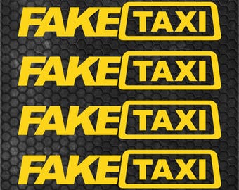 4er-Set, lustige Fake-Taxi-HQ-Grafiken, geschnittene Aufkleber, Vinyl-Aufkleber, FAKE-TAXI-Autoaufkleber, Fake-Taxi-Aufkleber, kein Hintergrund, Ersatzaufkleber