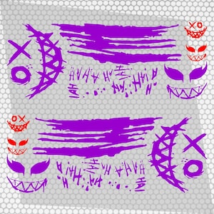 Set 2 Pcs JDM Decals Joker Car Sticker Graphics Both Sides Sports Style Scary Ahahah Pattern Accessories Wrap Vinyl Decals | Funny Graphics Purple