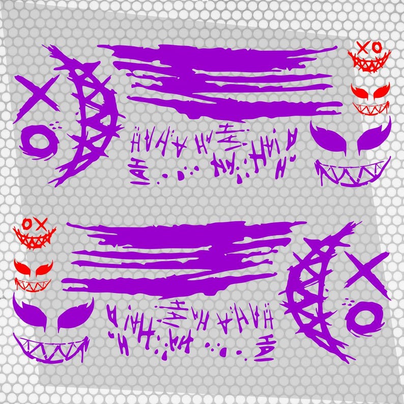 Set 2 Pcs JDM Decals Joker Car Sticker Graphics Both Sides Sports Style Scary Ahahah Pattern Accessories Wrap Vinyl Decals | Funny Graphics Purple