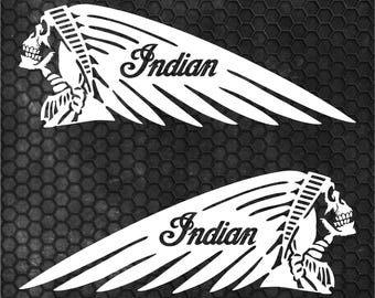 Set mit 2 hochwertigen Emblem-Motorradaufklebern: Indianerschädel-Scout-Dekorationsaufkleber aus Vinyl | Motorrad-Dekoraufkleber-Set