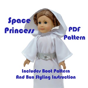 Space Princess American Girl Doll Clothes Pattern 18 inch Doll pattern PDF Princess Leia doll dress sewing pattern