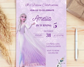 Editable Frozen Birthday Invitation | Elsa Birthday Party Invite | Girl Frozen Theme Invite | Printable Canva Template | Digital Evite