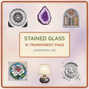 Stained Glass Clipart Bundle, Boho Nursery Illustrations (Transparent PNG)