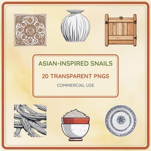 Paquete de imágenes prediseñadas de decoración oriental, 20 vectores PNG planos de faroles de caracol, pagodas y abanicos, álbumes de recortes y diarios asiáticos, uso comercial.