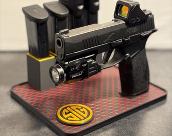SIG Sauer P365 X Macro Display Stand | 4 Magazine Holder | Custom 3D Printed Pistol Display | 9mm Handgun Stand- Custom Colors-Custom logos