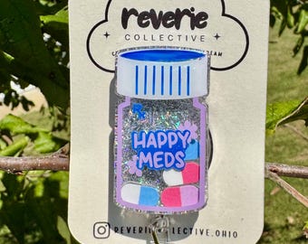 Shaker 'Happy Meds' Badge Reel, Unique Healthcare ID Holder