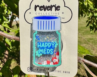 Shaker Happy Meds Badge Reel, Medical, Healthcare, Nurse, Gift