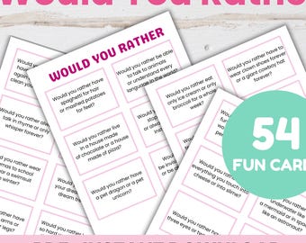 Would You Rather Game Printable | Slumber Party Game for Teens & Family | 54 Funny Question Cards | PDF Instant Download
