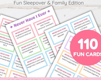 Never Have I Ever Game Printable | 110 Funny Cards for Teens, Family, Friends | Slumber Party & Sleepover Game | PDF Download + Score Sheet